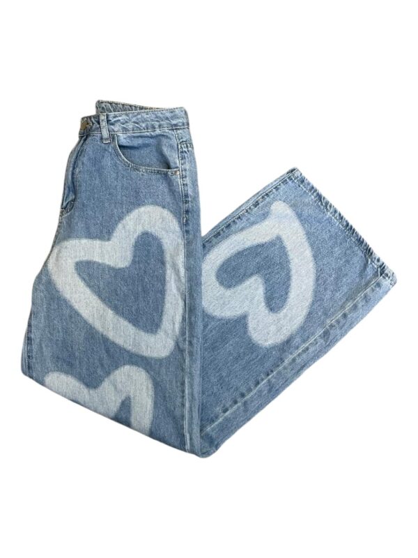 Shein Heart Print Wide Leg Jeans (Size M)